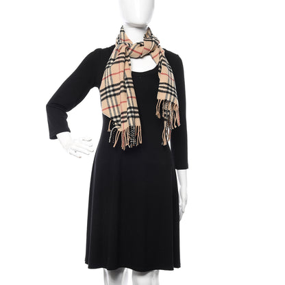 Burberry Cashmere Vintage Check Fringe Scarf Camel 2 of 4