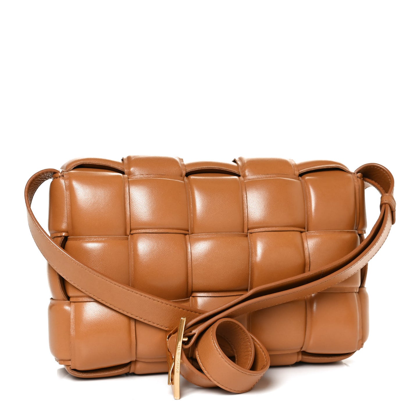 Nappa Maxi Intreccio Padded Cassette Crossbody Bag Caramel