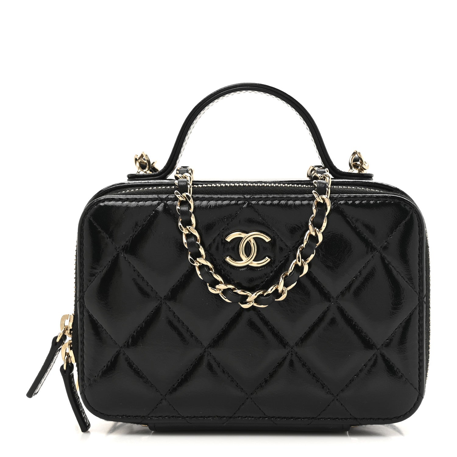 Chanel Patent Quilted Top Handle Small Vanity Case Black 1 of 12