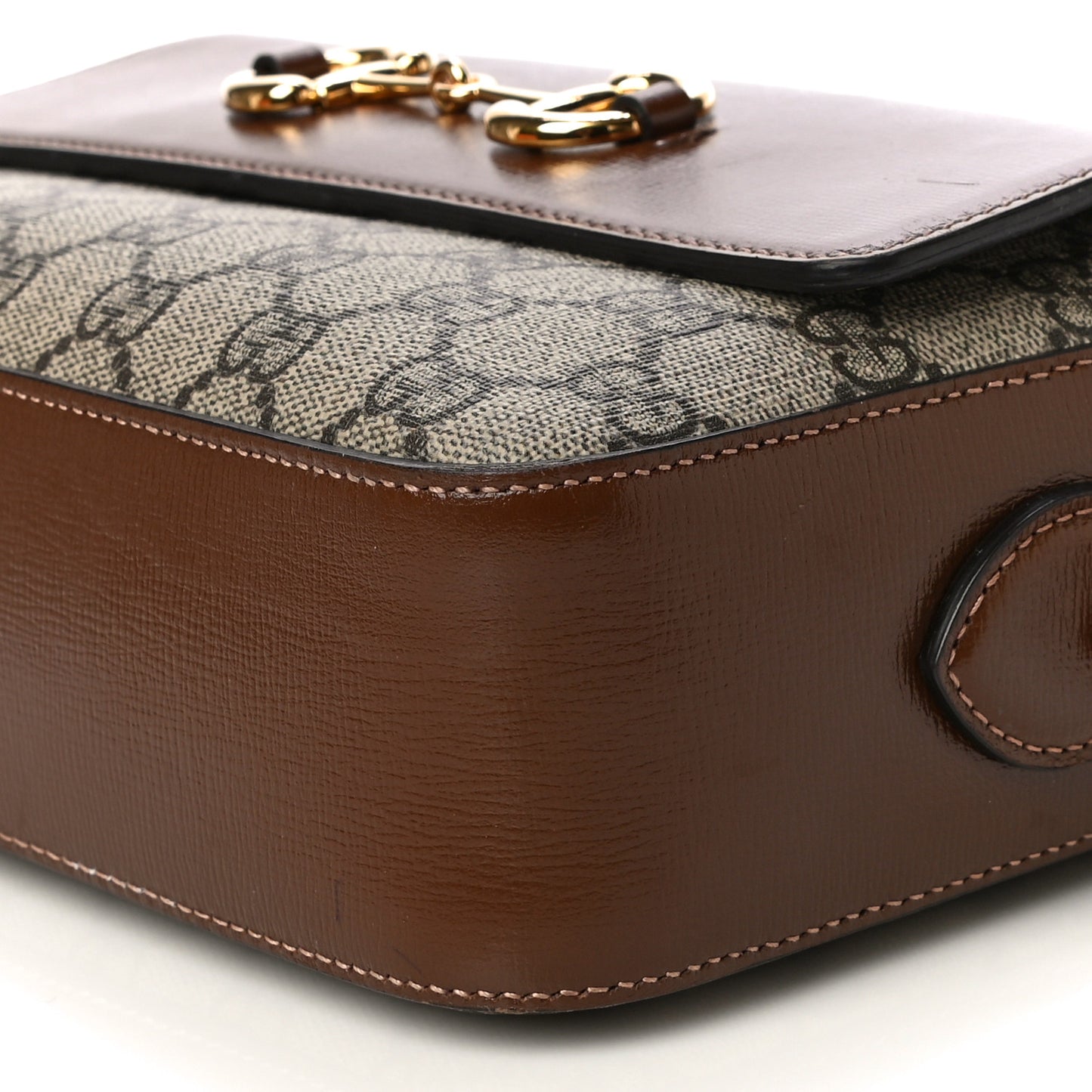 GG Supreme Monogram Small Horsebit 1955 Shoulder Bag Beige Brown Sugar