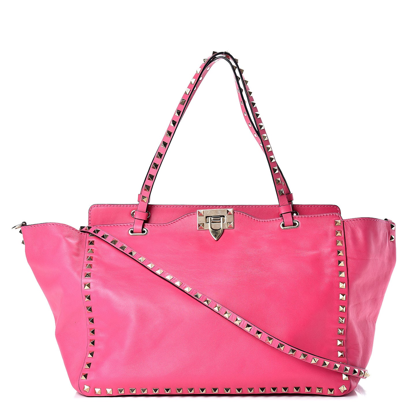 Vitello Medium Rockstud Tote Pop Fuxia