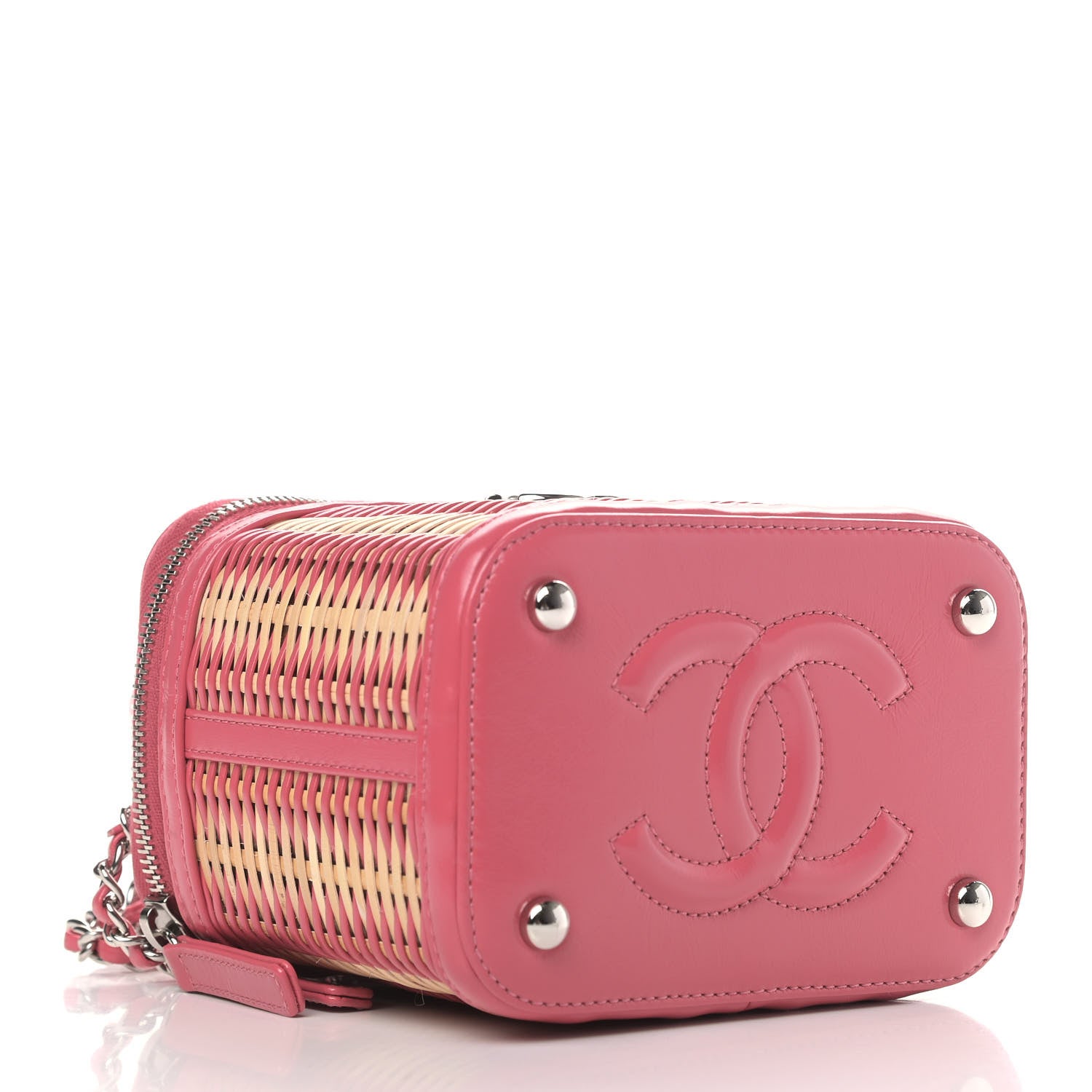 Chanel Calfskin Raffia Small Take Away Vanity Case Bag Pink Beige 3 of 4