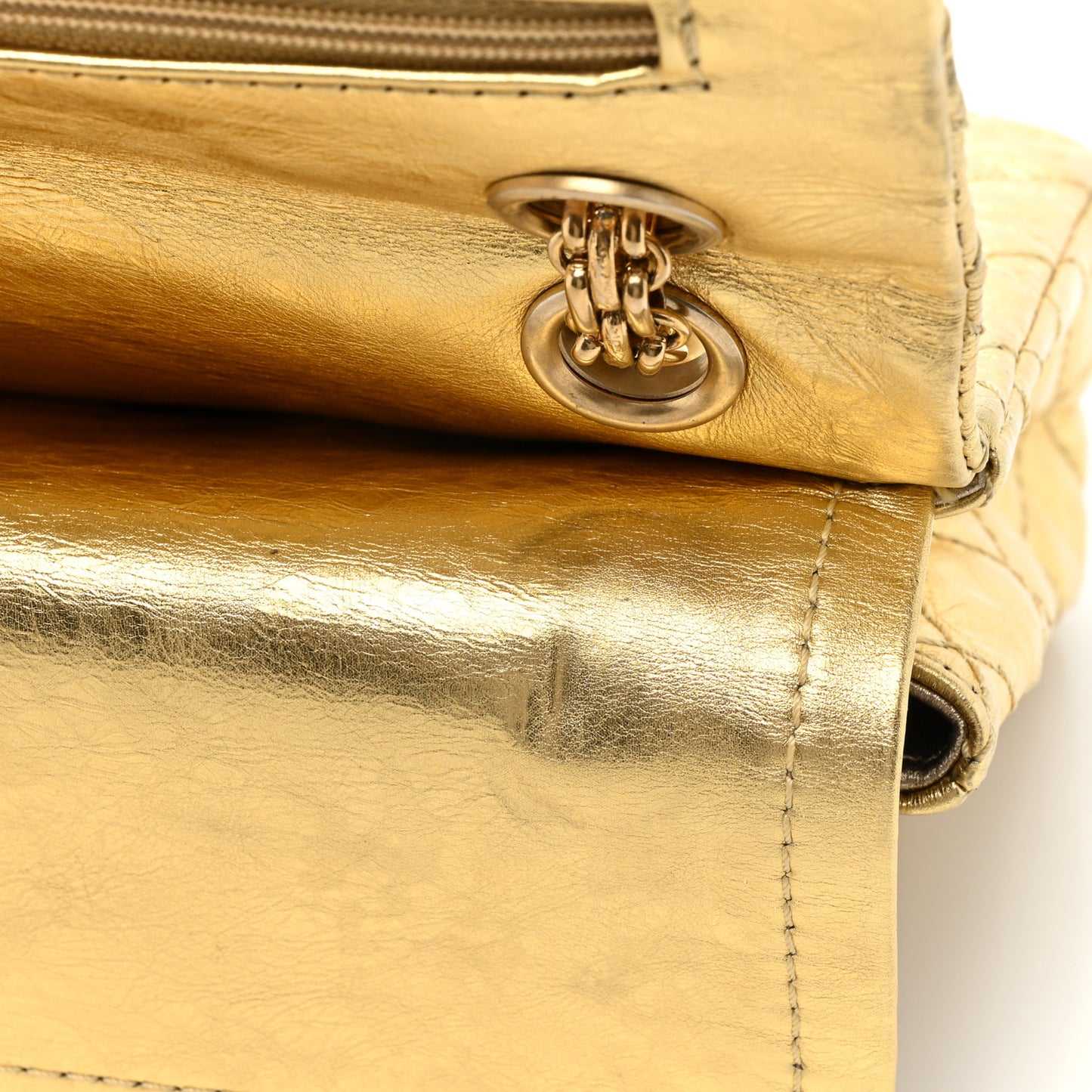 Metallic Aged Calfskin Quilted 2.55 Reissue 225 Flap Gold
