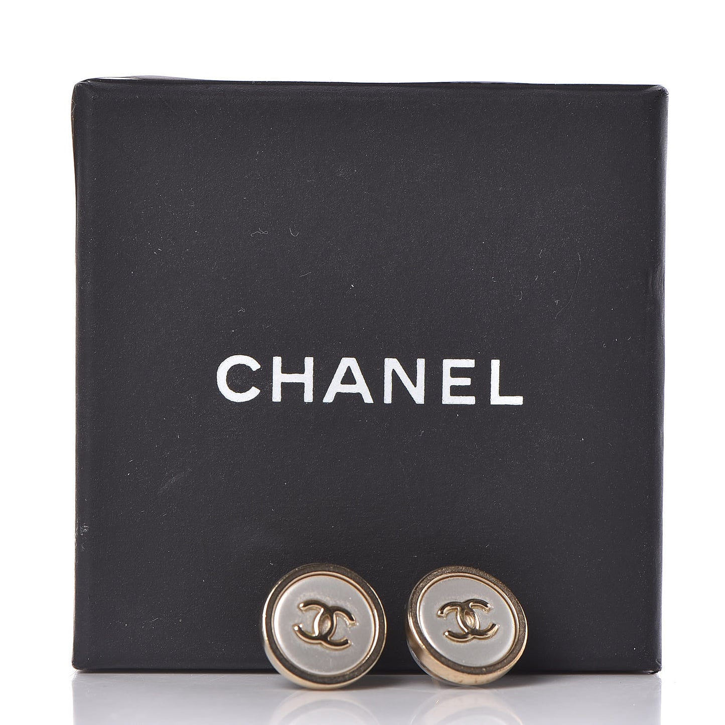 Enamel CC Earrings Gold Pearly White