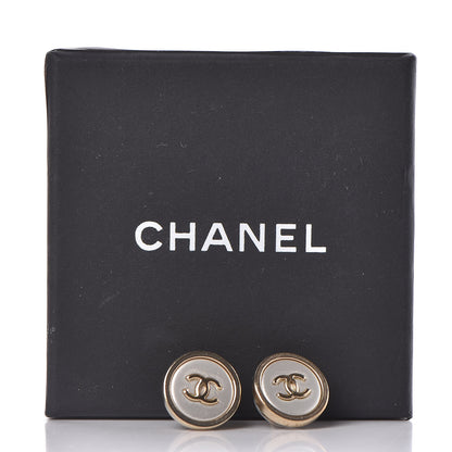 Chanel Enamel CC Earrings Gold Pearly White 5 of 5