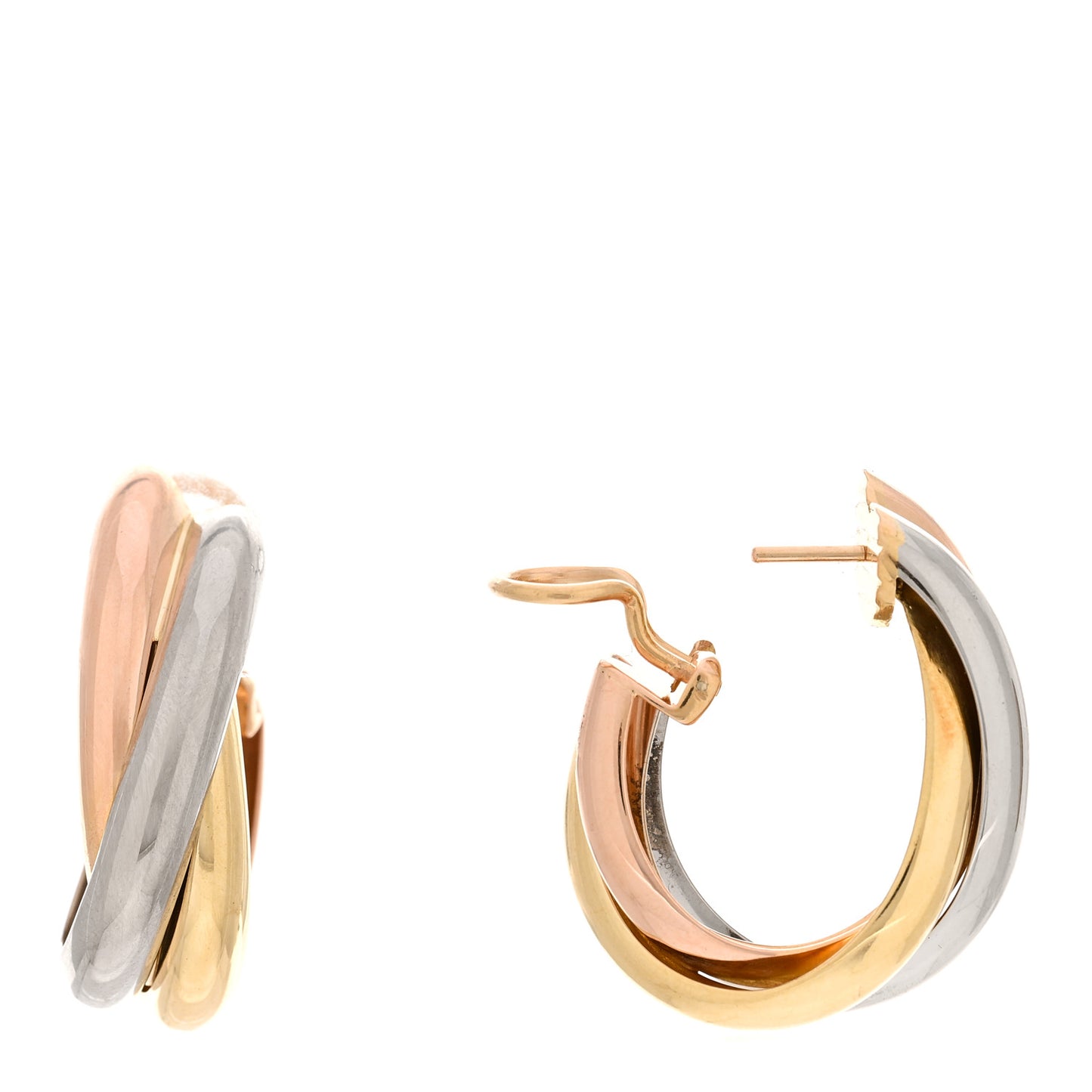 18K Pink Yellow White Gold 9.5mm Trinity Hoop Earrings