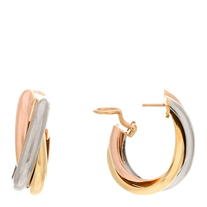 Cartier 18K Pink Yellow White Gold 9.5mm Trinity Hoop Earrings 1 of 4