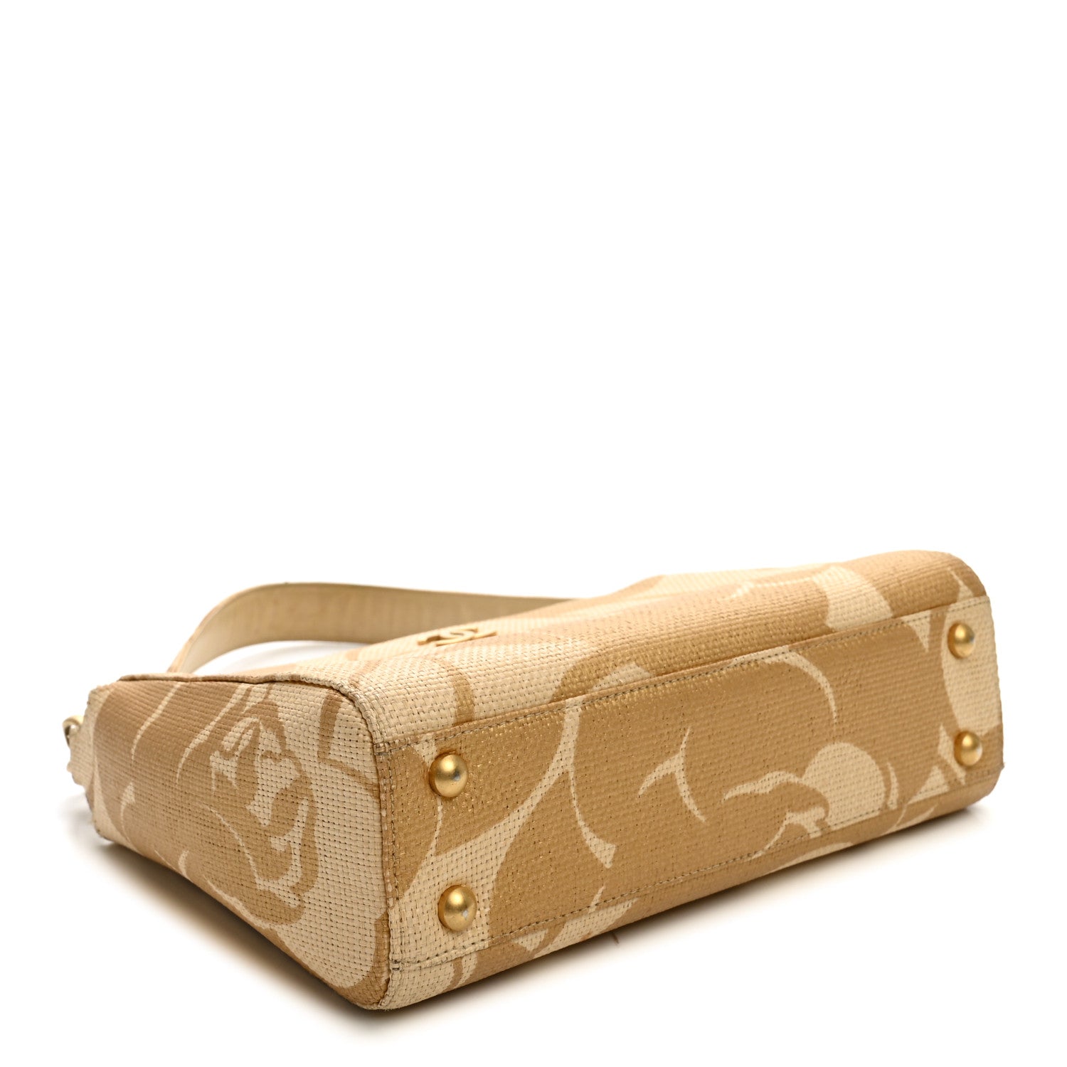 Chanel Woven Straw Camellia Print Shoulder Bag Gold 4 of 15