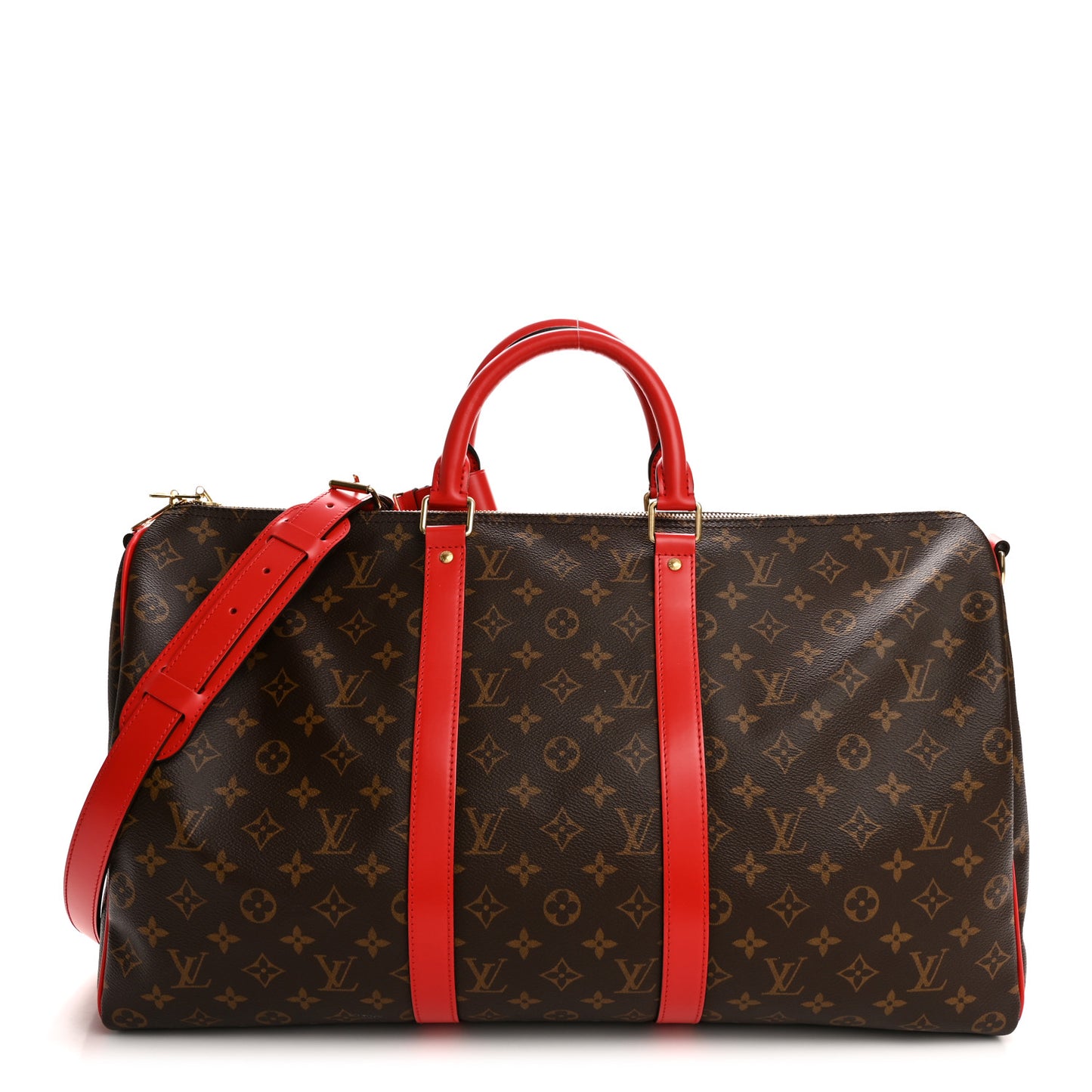 Calfskin Monogram Keepall Bandouliere 50 Coquelicot