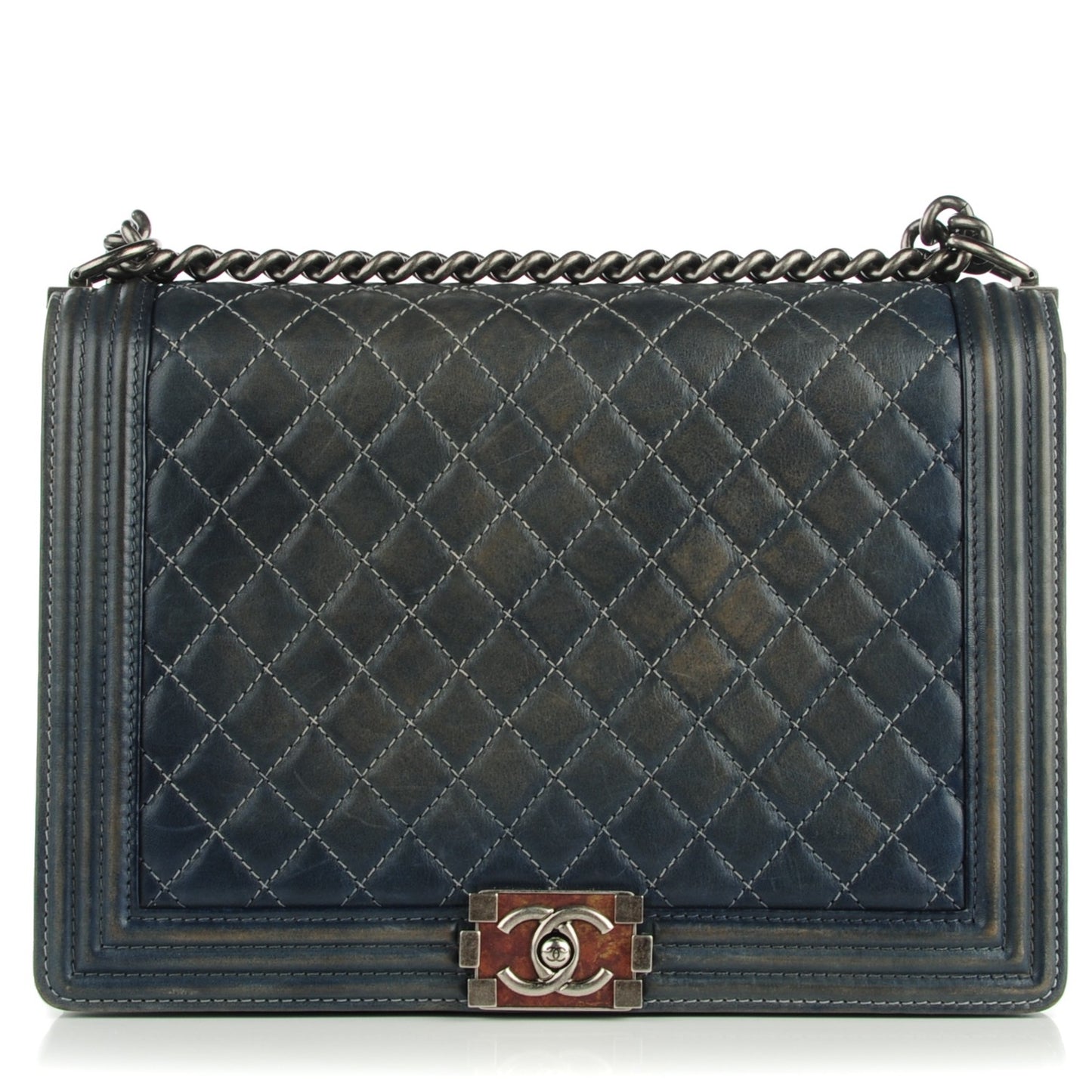 Faded Calfskin Quilted Large Boy Flap Blue