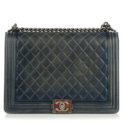Chanel Faded Calfskin Quilted Large Boy Flap Blue 1 of 10