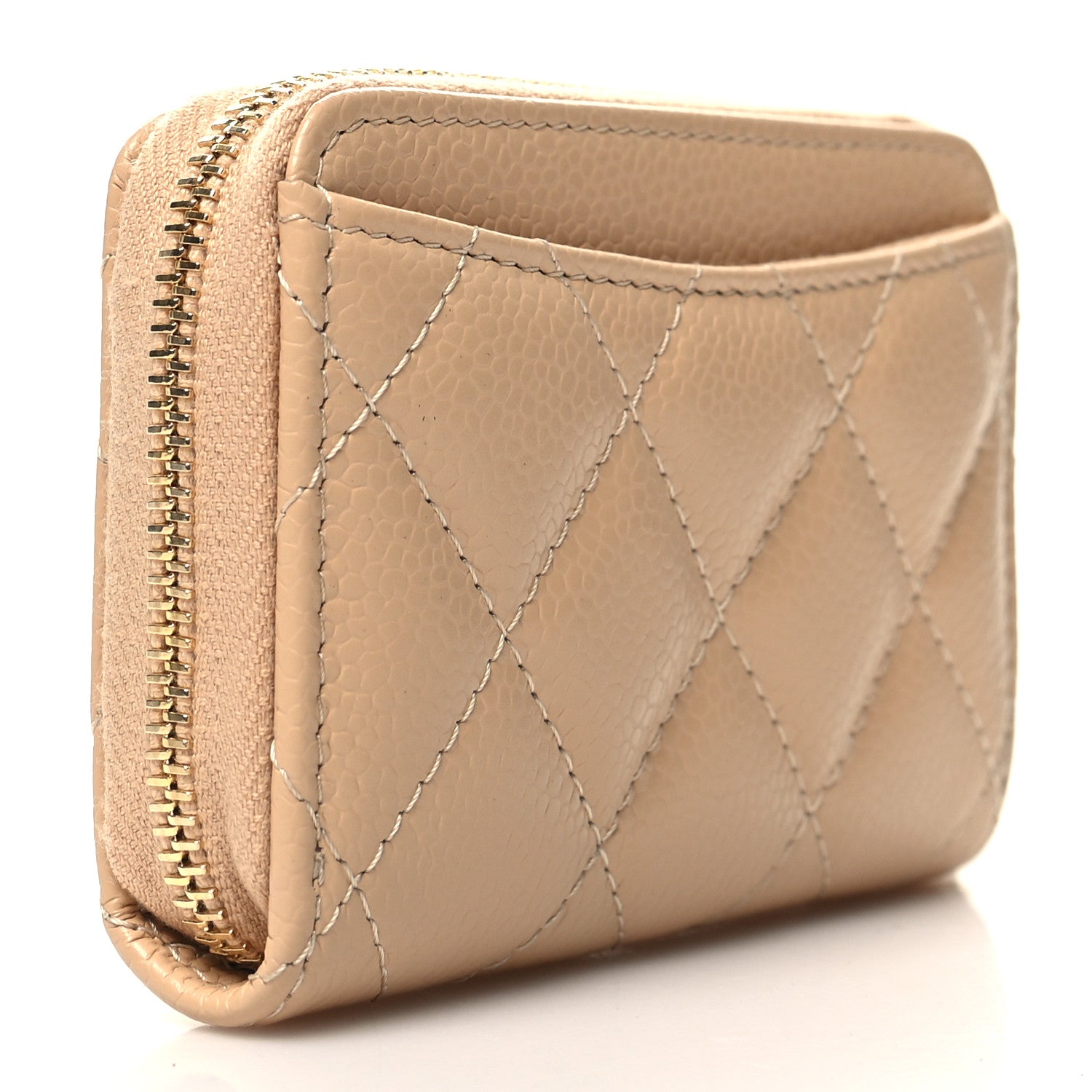 Chanel Caviar Quilted Zip Around Coin Purse Beige 3 of 8