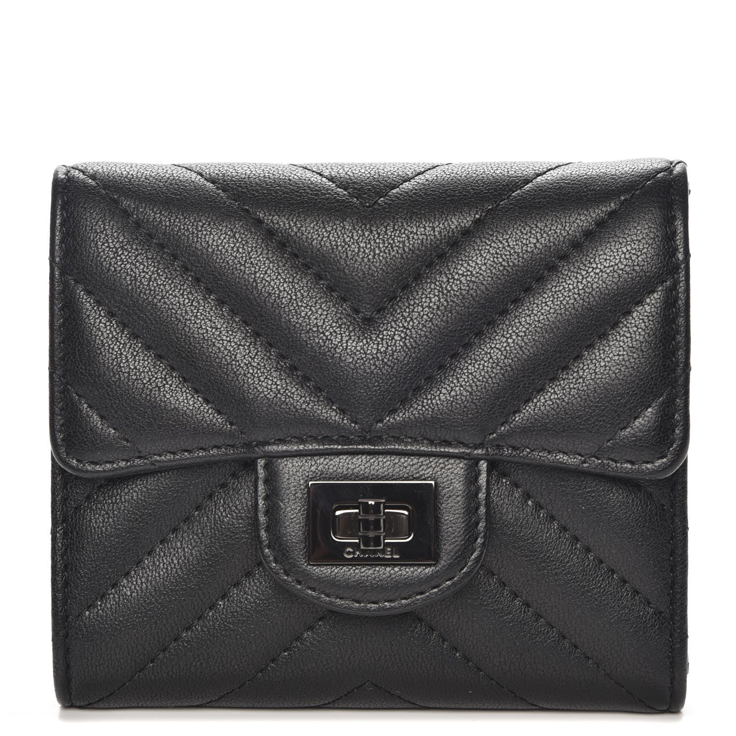 Chanel Sheepskin Chevron Quilted Reissue Compact Wallet So Black 1 of 10