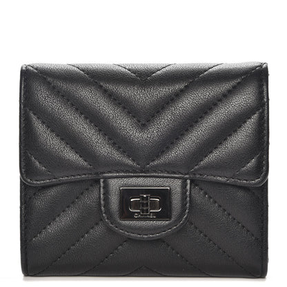 Chanel Sheepskin Chevron Quilted Reissue Compact Wallet So Black 1 of 10