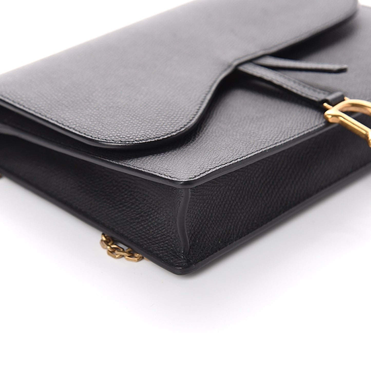 Grained Calfskin Saddle Chain Pouch Black