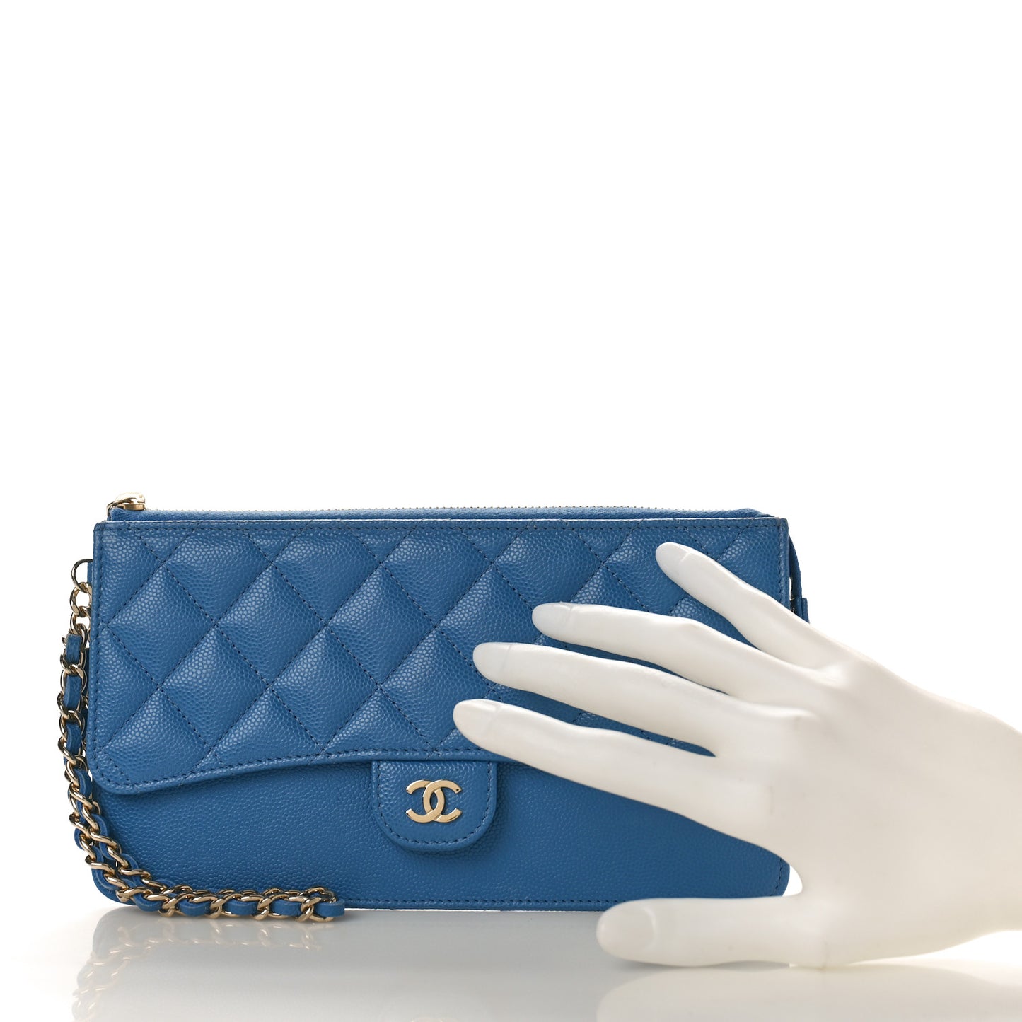 Caviar Quilted Classic Pouch With Handle Blue