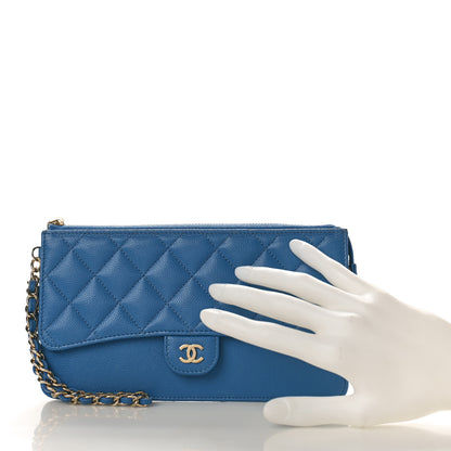 Chanel Caviar Quilted Classic Pouch With Handle Blue 2 of 8