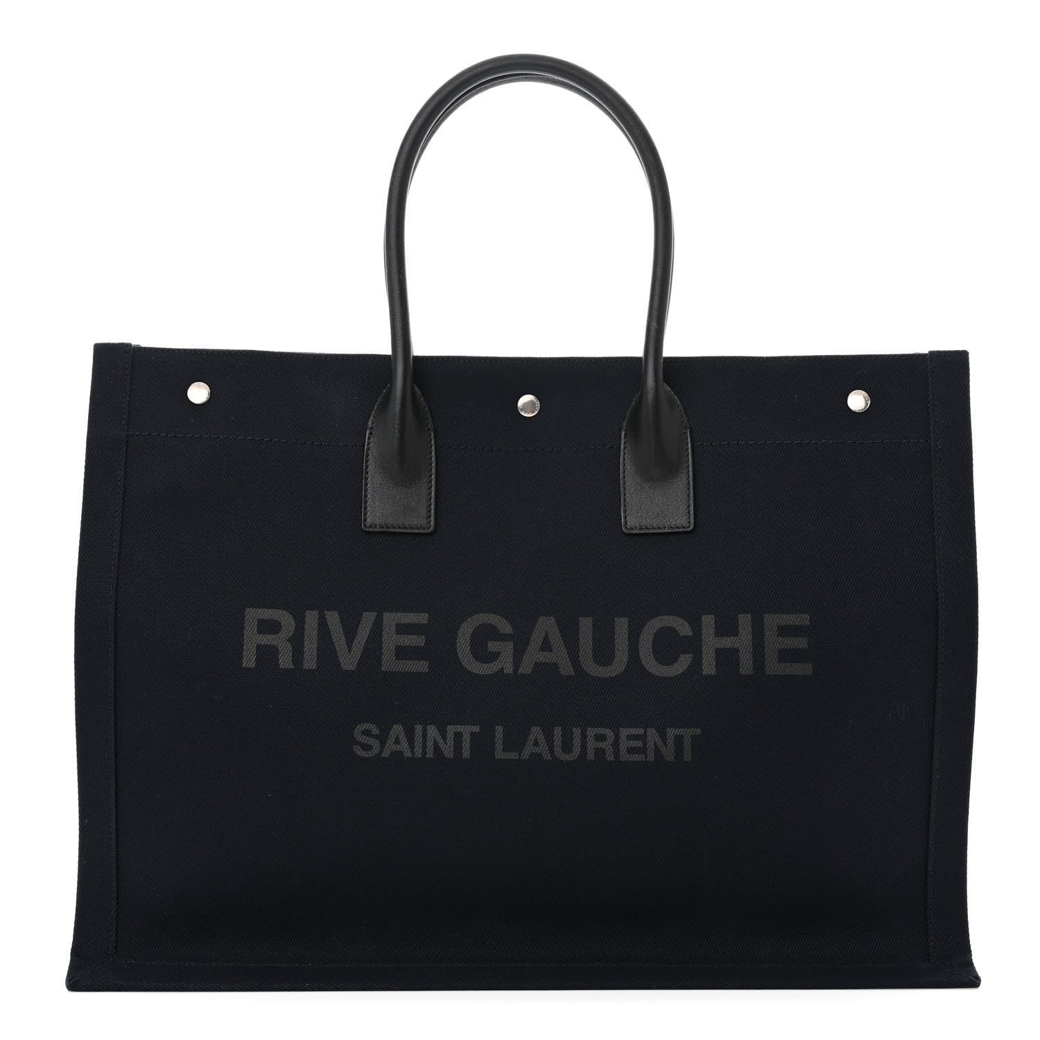 Saint Laurent Linen Calfskin Rive Gauche Tote Navy 1 of 10