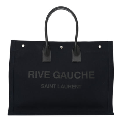 Saint Laurent Linen Calfskin Rive Gauche Tote Navy 1 of 10