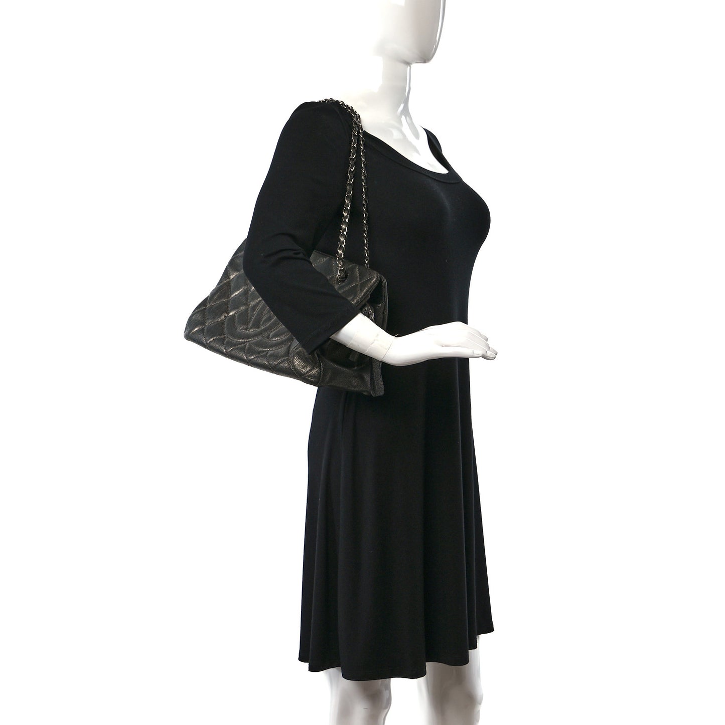 Metallic Caviar Quilted Timeless CC Shopping Tote Dark Grey