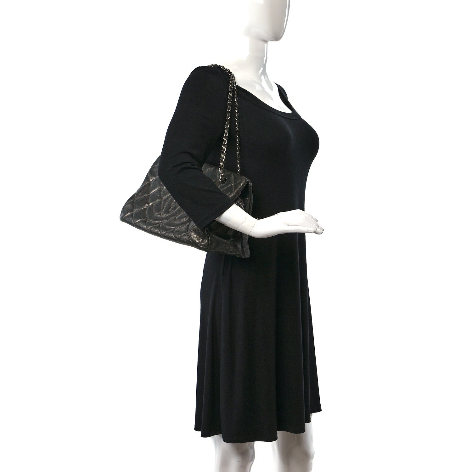 Chanel Metallic Caviar Quilted Timeless CC Shopping Tote Dark Grey 2 of 8