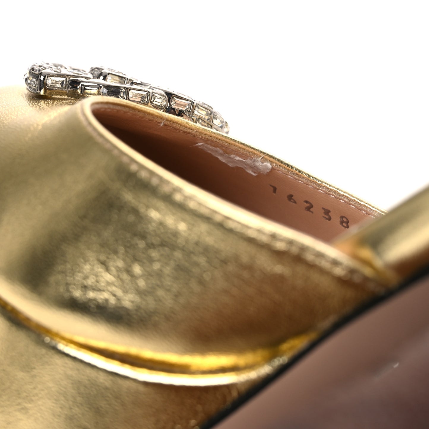Metallic Nappa Crystal Double G Platform Pumps 38 Platino
