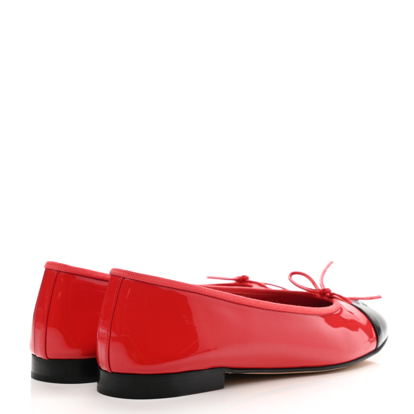 Patent Calfskin CC Cap Toe Ballerina Flats 40.5 Red Black