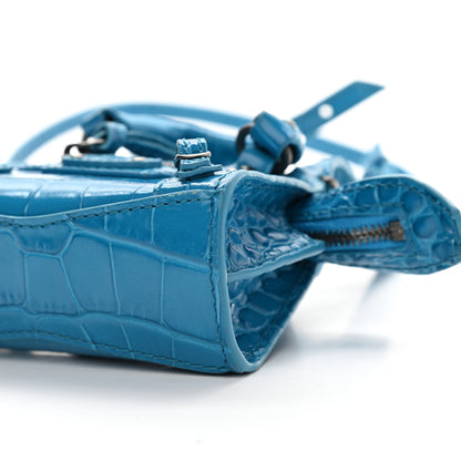 Balenciaga Calfskin Crocodile Embossed Neo Classic Hardware Super Nano City Crossbody Turquoise 9 of 9