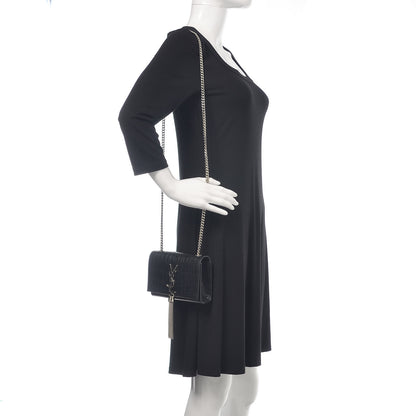 Saint Laurent Calfskin Crocodile Embossed Small Classic Monogram Kate Tassel Satchel Black 2 of 11