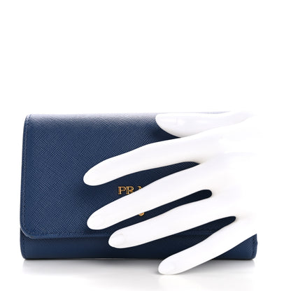 Prada Saffiano Metal French Flap Compact Wallet Bluette 2 of 12