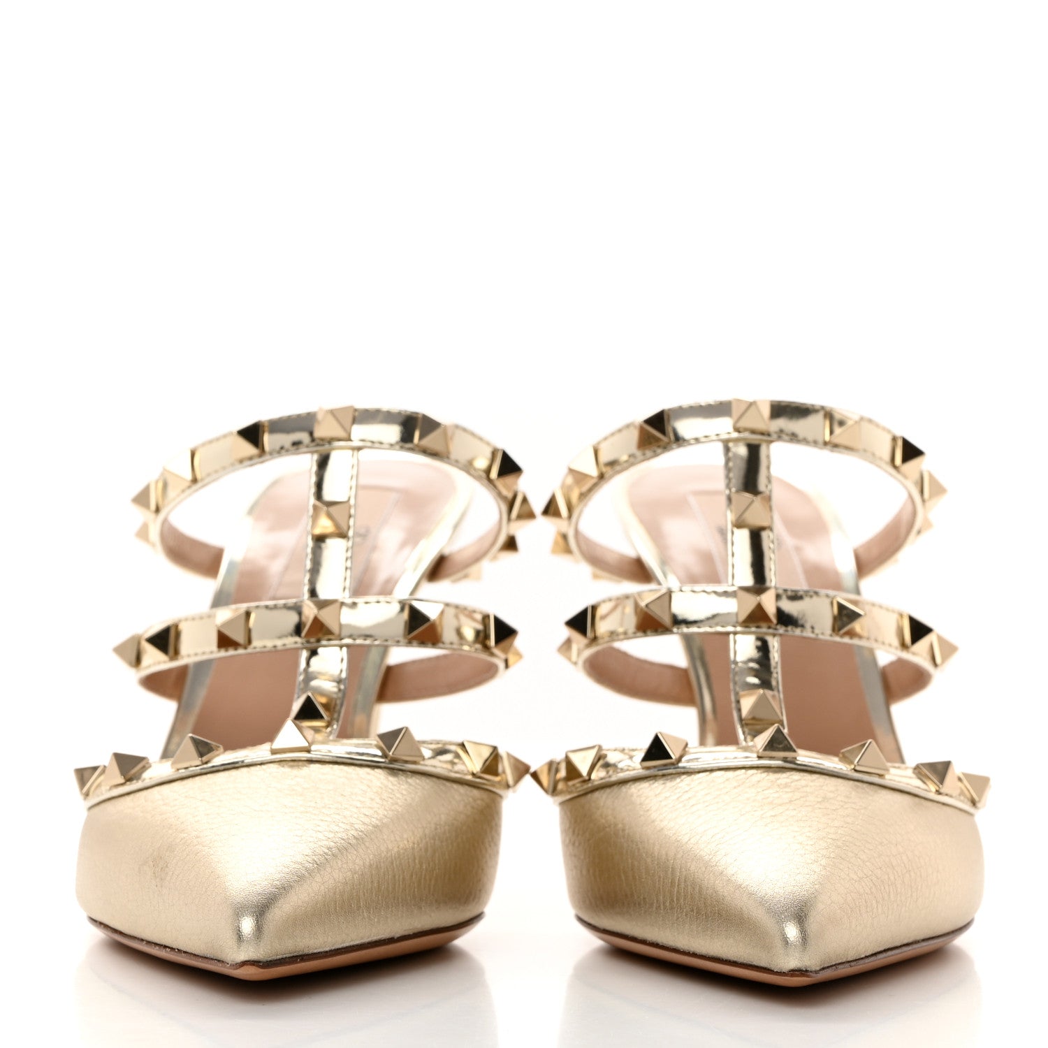 Valentino Garavani Metallic Pebbled Calfskin Rockstud 90mm Cage Mules 38 Platino 2 of 8