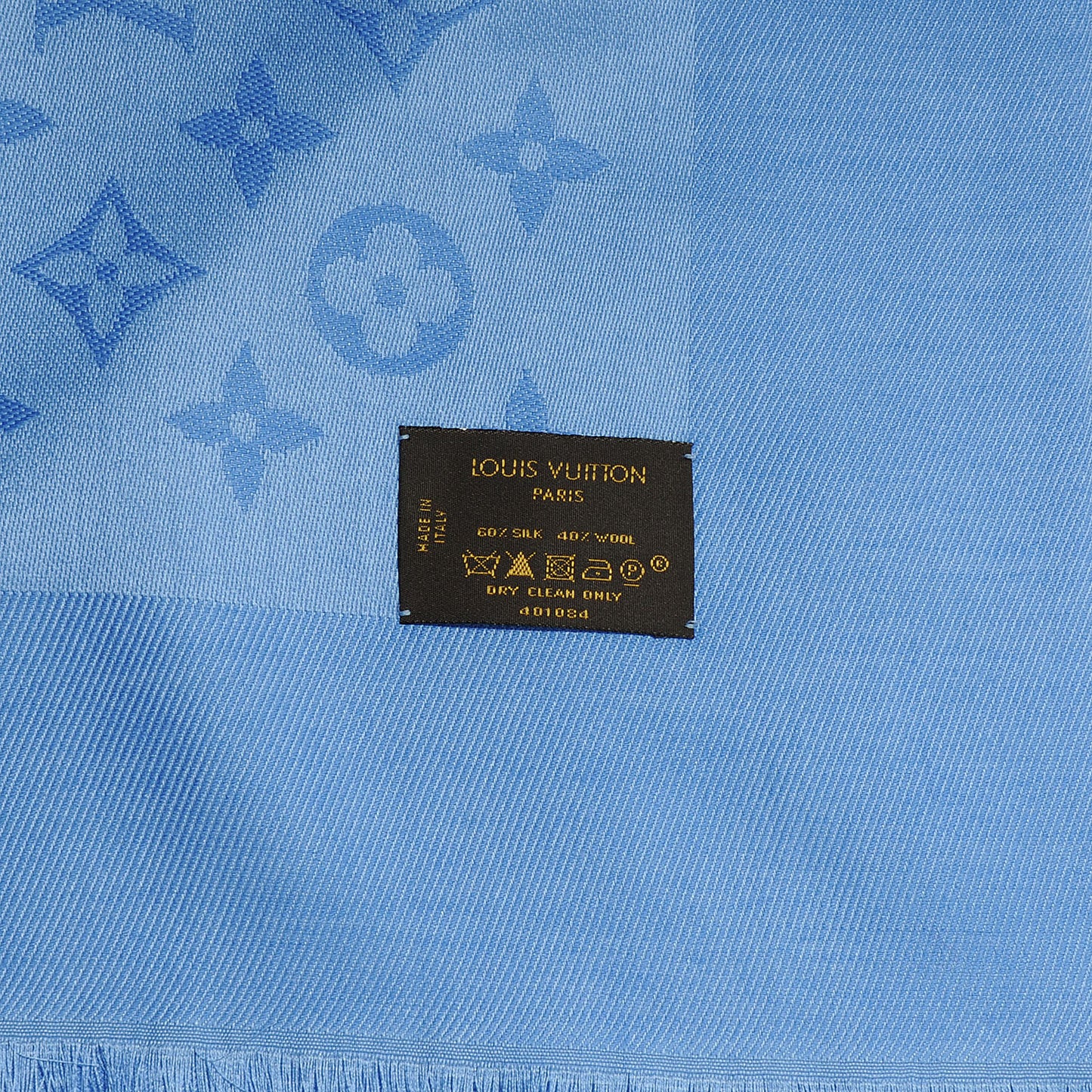 Wool Silk Monogram Shawl Blue