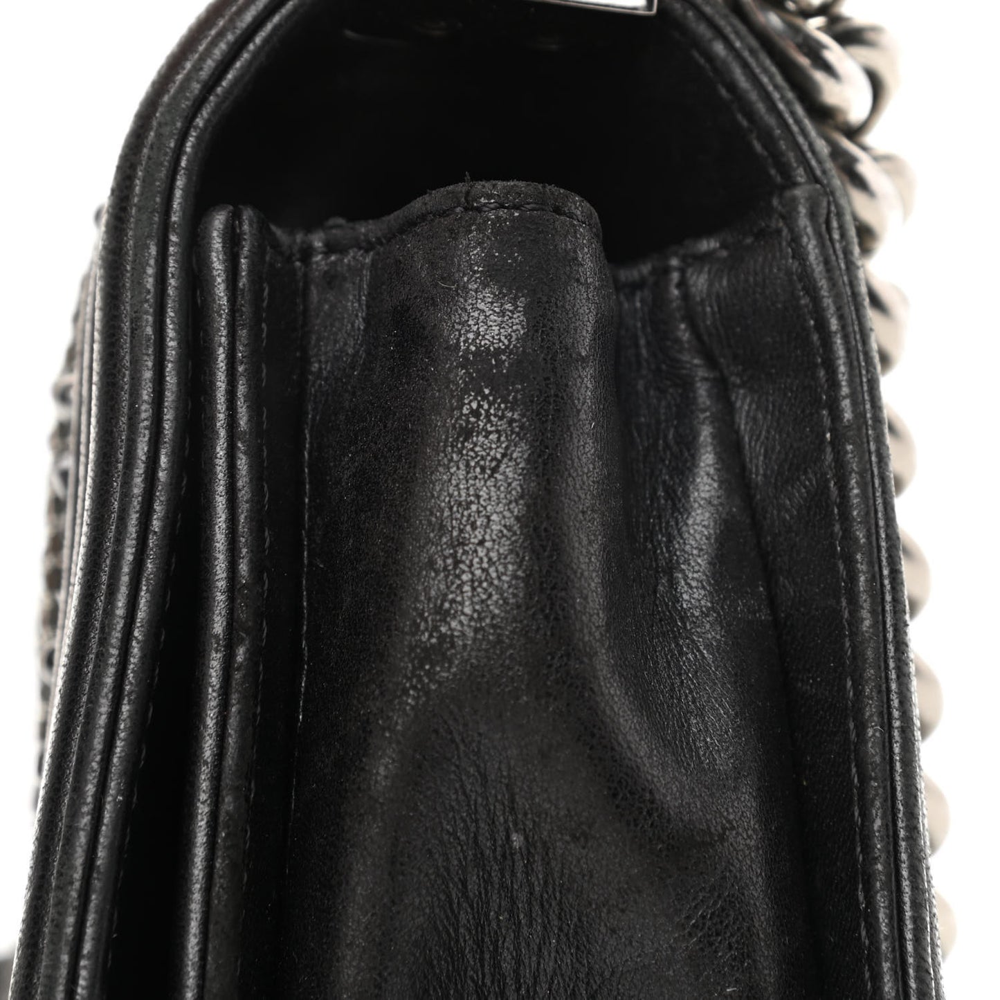 Lambskin Glass Pearl Embroidered Small Boy Flap Black