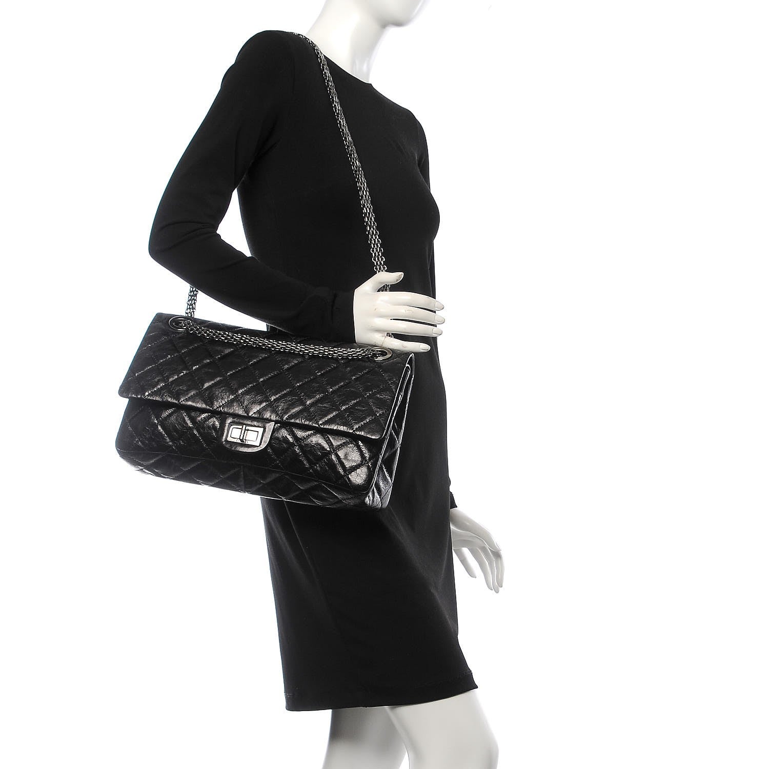 Chanel Metallic Aged Calfskin Quilted 2.55 Reissue 228 Flap Black 2 of 8