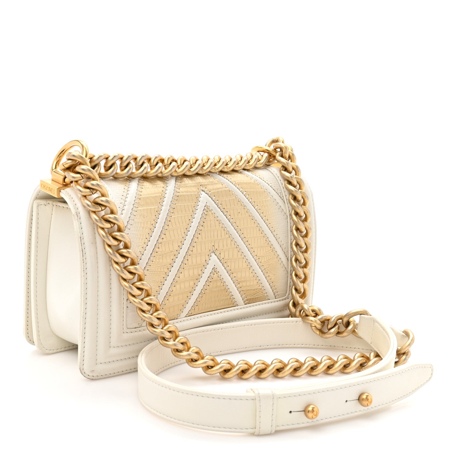Chanel Lizard Chevron Small Boy Flap White Gold 3 of 13