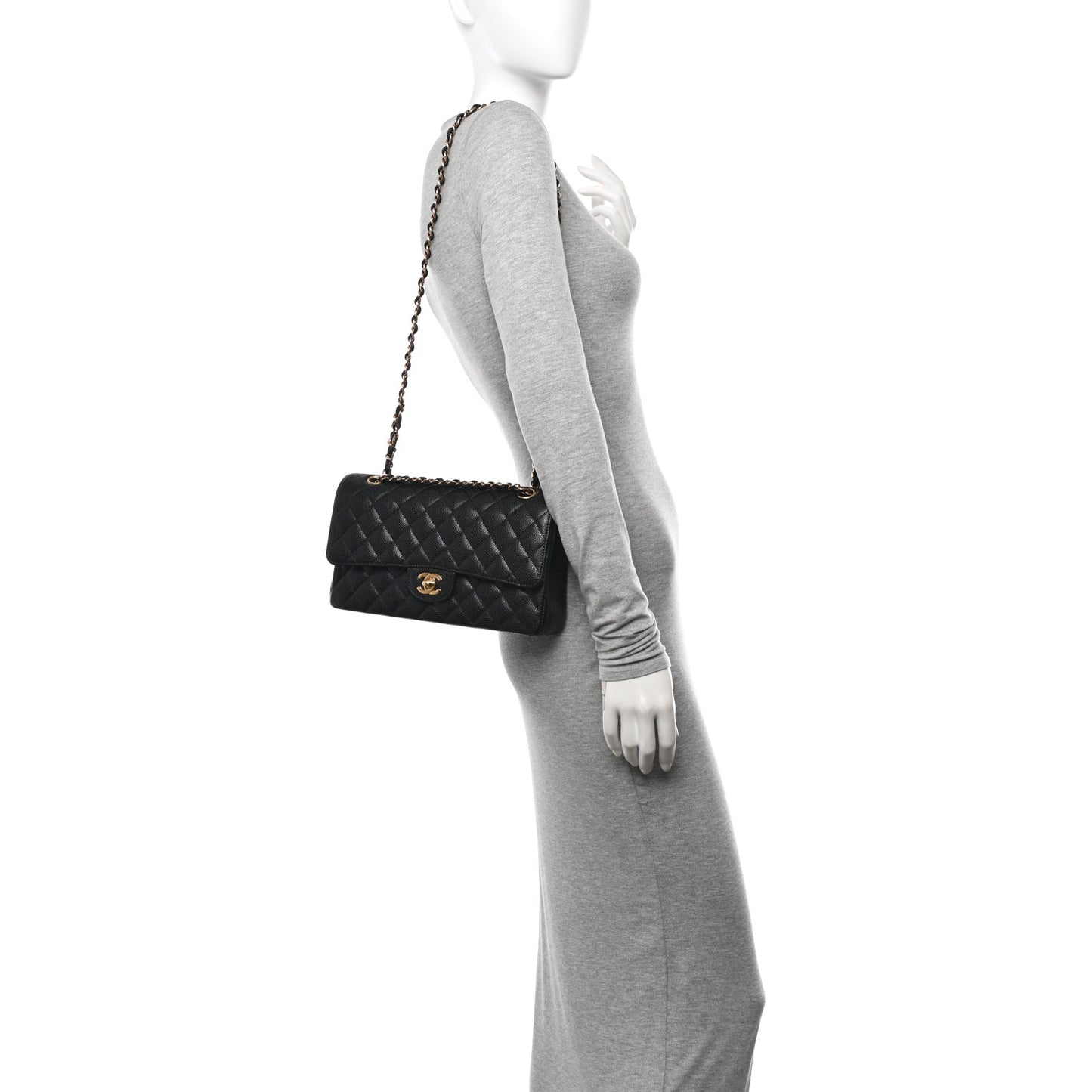 Caviar Quilted Medium Double Flap Black