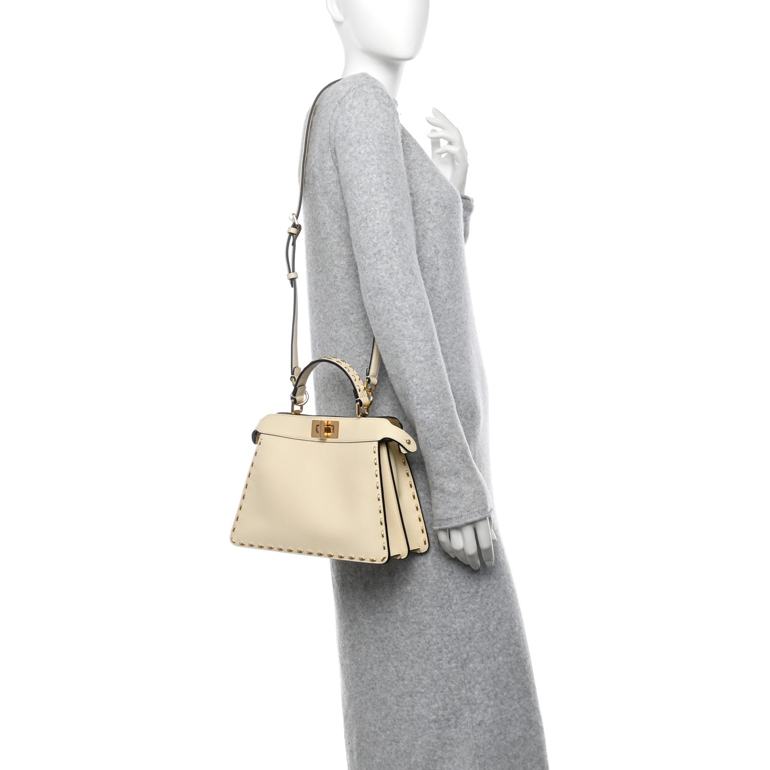 Fendi Vitello King Camoscio Metal Stitch Peekaboo I SEE U Satchel Pergamena 2 of 13