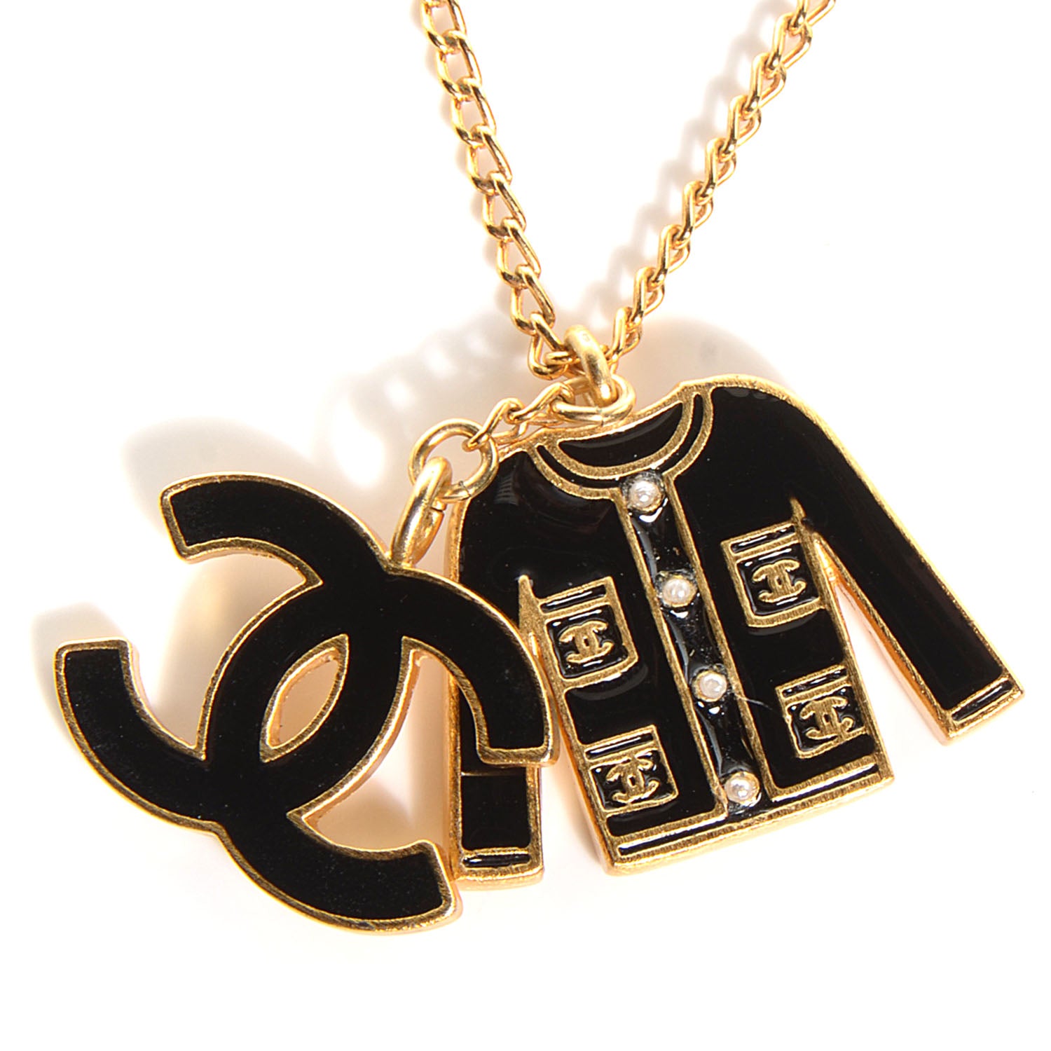 Chanel Enamel CC Jacket Necklace Black Gold 3 of 6