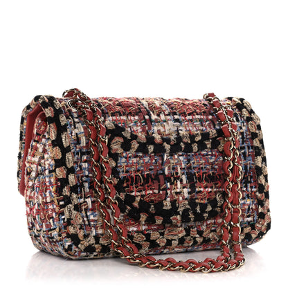 Chanel Tweed Quilted Medium Double Flap Black Gold Multicolor 3 of 16