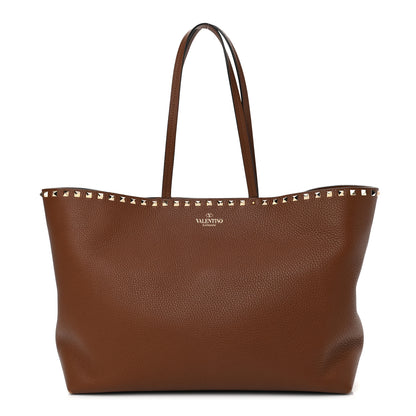 Valentino Garavani Grained Calfskin Rockstud Shoulder Tote Bright Cognac 1 of 11