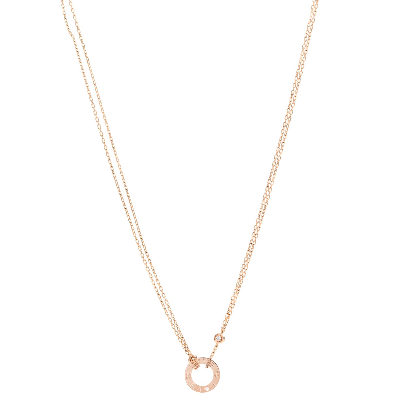 18K Pink Gold 2 Diamond LOVE Necklace
