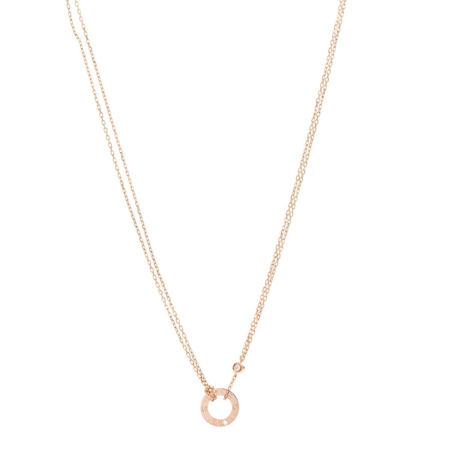 Cartier 18K Pink Gold 2 Diamond LOVE Necklace 1 of 8
