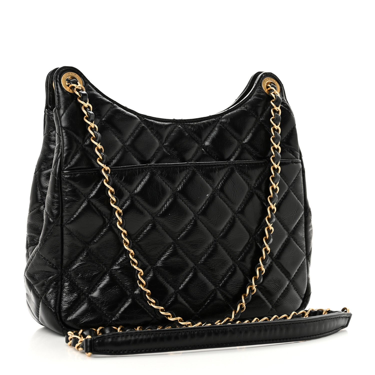 Chanel Shiny Crumpled Calfskin Quilted Wavy CC Hobo Black 3 of 11