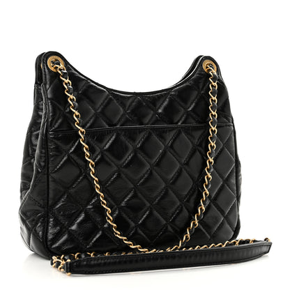 Chanel Shiny Crumpled Calfskin Quilted Wavy CC Hobo Black 3 of 11