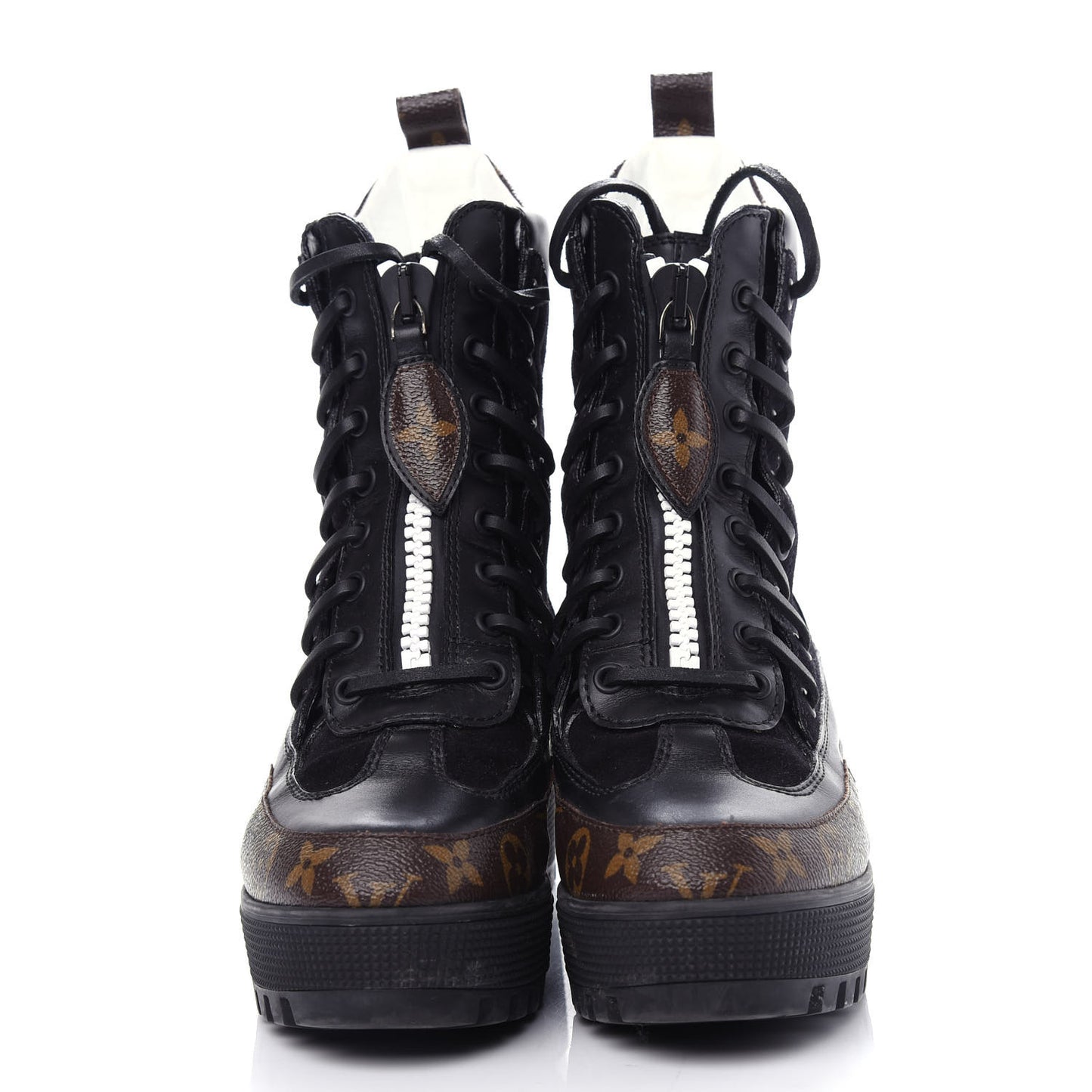 Suede Calfskin Monogram Laureate Platform Desert Boots 38 Black