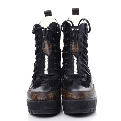 Louis Vuitton Suede Calfskin Monogram Laureate Platform Desert Boots 38 Black 5 of 10