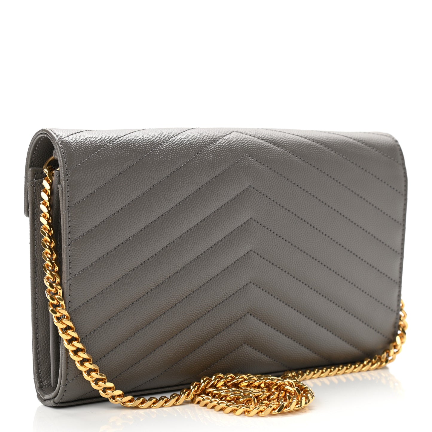 Grain De Poudre Matelasse Chevron Monogram Chain Wallet Fog