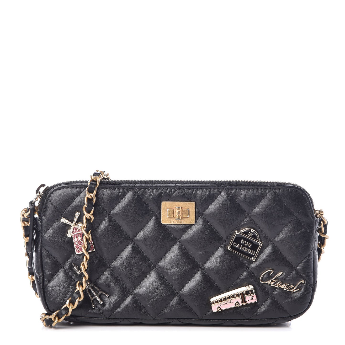 Aged Calfskin Lucky Charms 2.55 Reissue Small Clutch With Chain Black