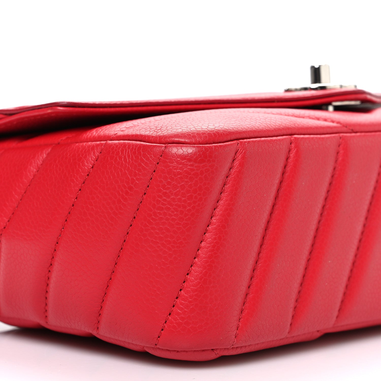 Chanel Caviar Chevron Quilted Medium Single Flap Red 9 of 12