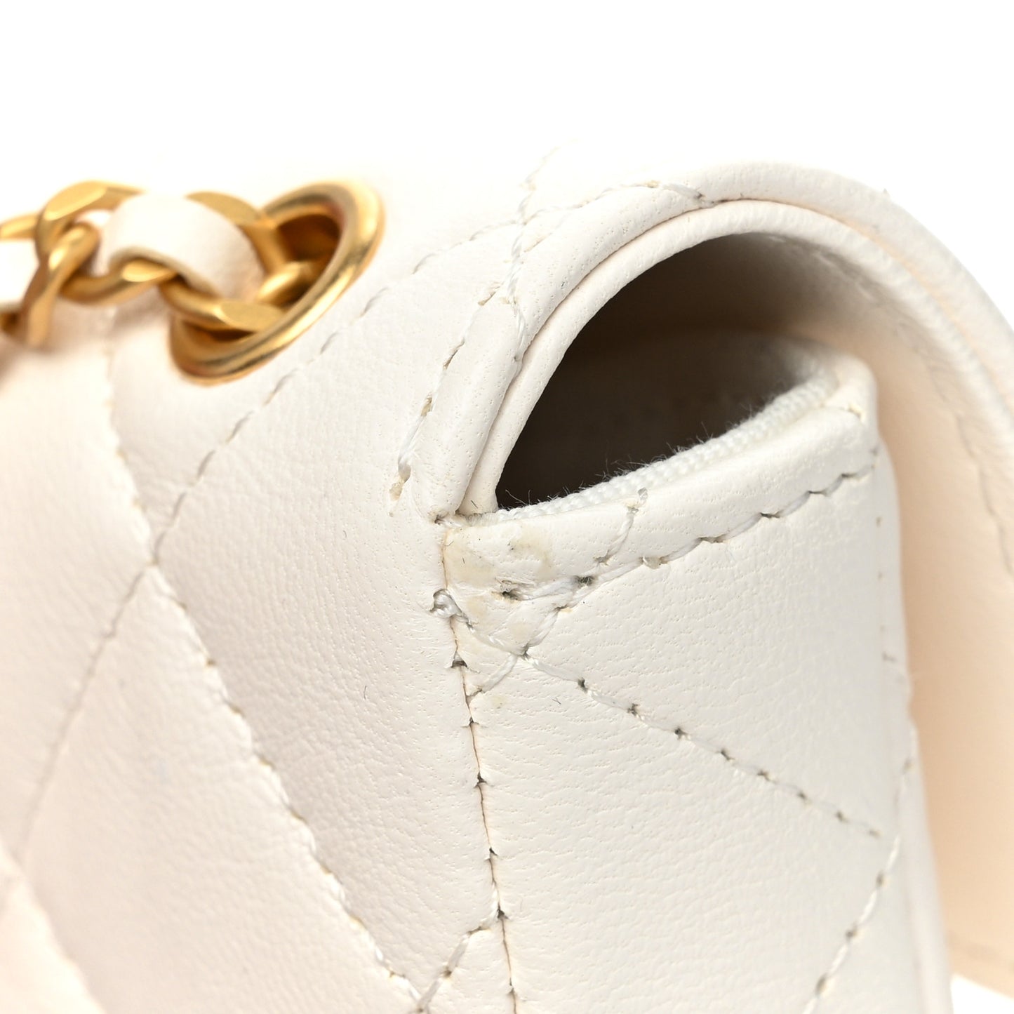 Lambskin Enamel Quilted Mini Chain Belt Bag White